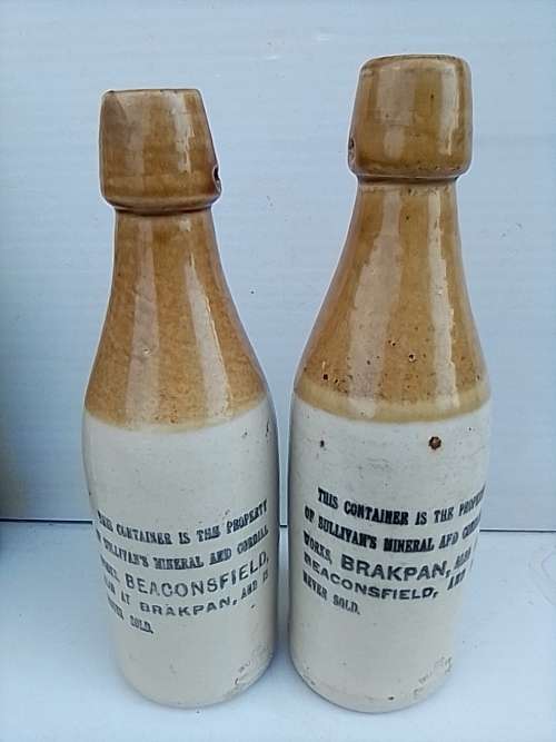 Two Ginger beer bottles P. Sullivan & Son Beaconsfield and  Sullivan's