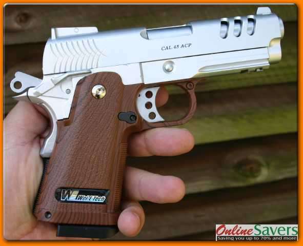 Silver!! WE Tech Baby Hi-Capa 3.8 Full Metal Gas - Shoots BB, Paint Ball and Metal Ball.
