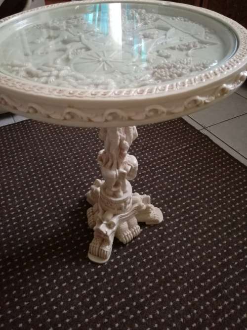 Mock Ivory Chinese carved table with glass top