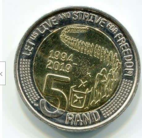 25 Years of Constitutional Democracy - Let us Live and Strive for Freedom R5 coins