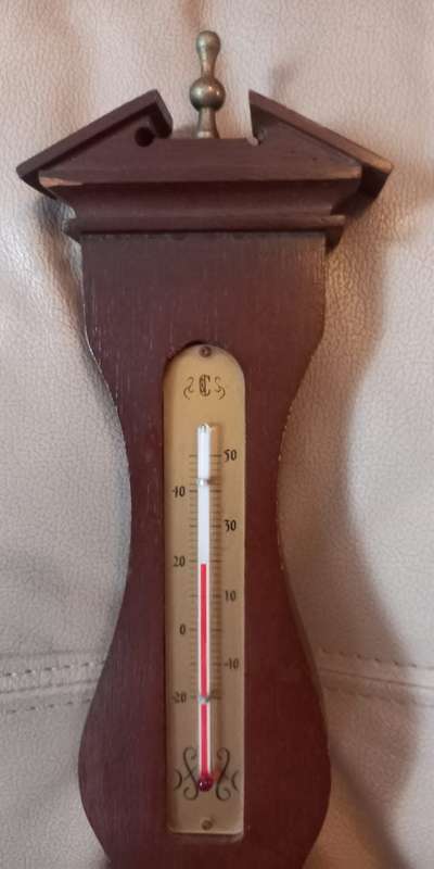 Antique Thermometer, Barometer, Humidity Reading Brass Wood Banjo Style