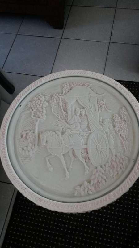 Mock Ivory Chinese carved table with glass top