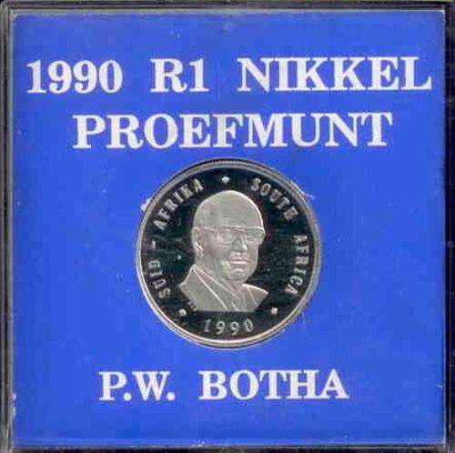 1990 Proof Nikkel 1Rand PW Botha In Mint Case