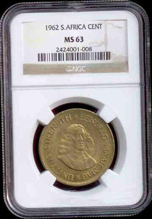 High Grade NGC  South Africa 1962 MS63 1Cent Only 4 Coins In This Grade