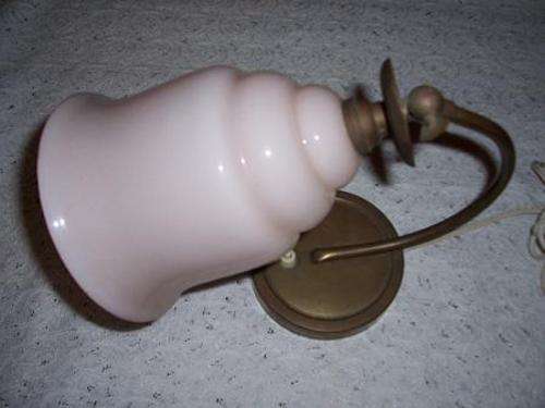 Brass lamp with pink glass shade