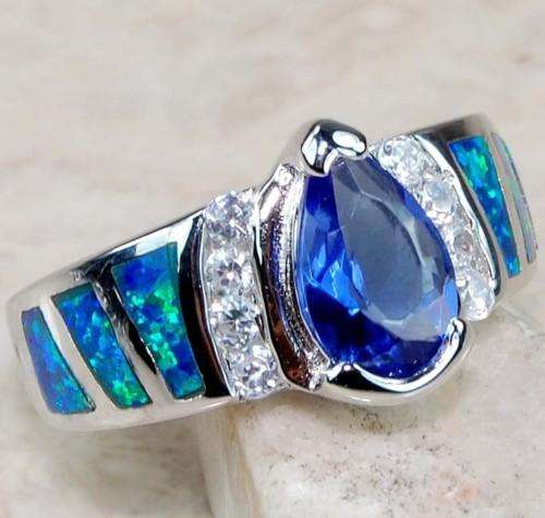 Stylish Tanzanite, Blue Fire Opal , White topaz 925 Sterling silver ring size 8 !