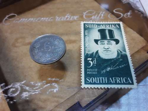 ZAR 1896 6d Sterling Silver Coin & MINT Orig. Kruger Stamp. Money back guarantee. Hand crafted Box.