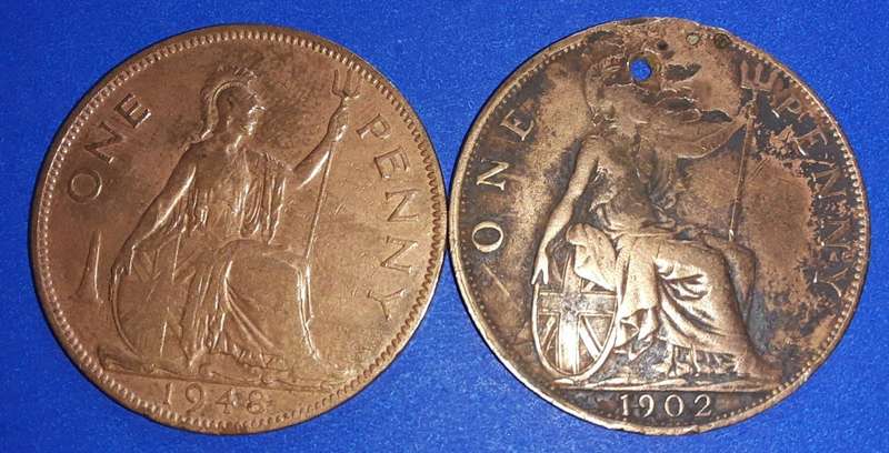 GB. Cartwheel Penny. 1902 & 1948. Used. Money back guarantee. See photos for condition.