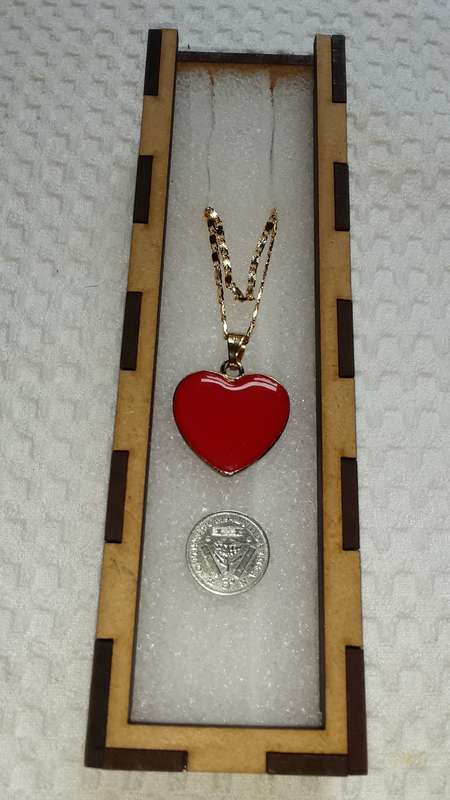 VALENTINE SP.: Pure SILVER Tickey+NEW 18 Carat Gold Plated Chain+Red Heart Pendant. In 1 GIFT Box.