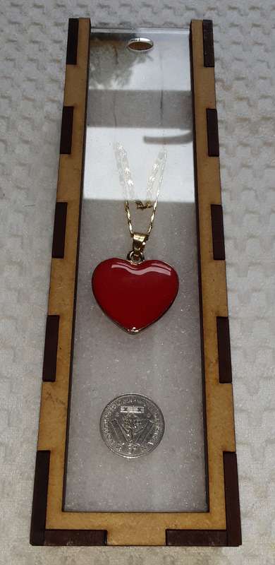 VALENTINE SP.: Pure SILVER Tickey+NEW 18 Carat Gold Plated Chain+Red Heart Pendant. In 1 GIFT Box.