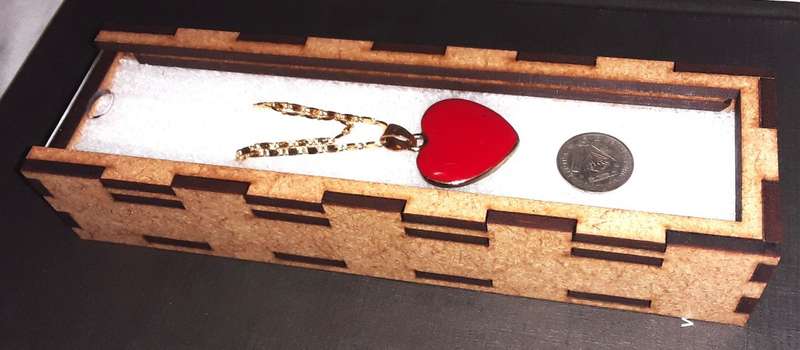 VALENTINE SP.: Pure SILVER Tickey+NEW 18 Carat Gold Plated Chain+Red Heart Pendant. In 1 GIFT Box.