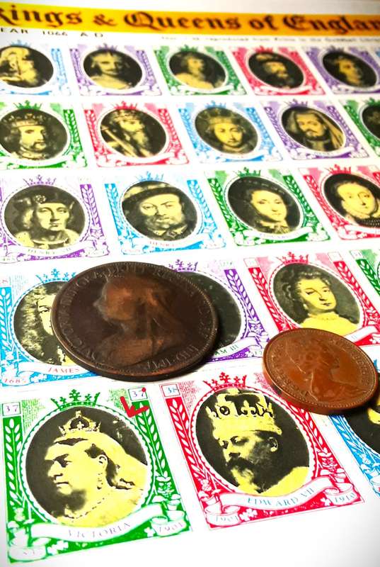 QUEEN VICTORIA 1896 COPPER Coin + QE2 Coin with Kings & Queens CHART from year 1066