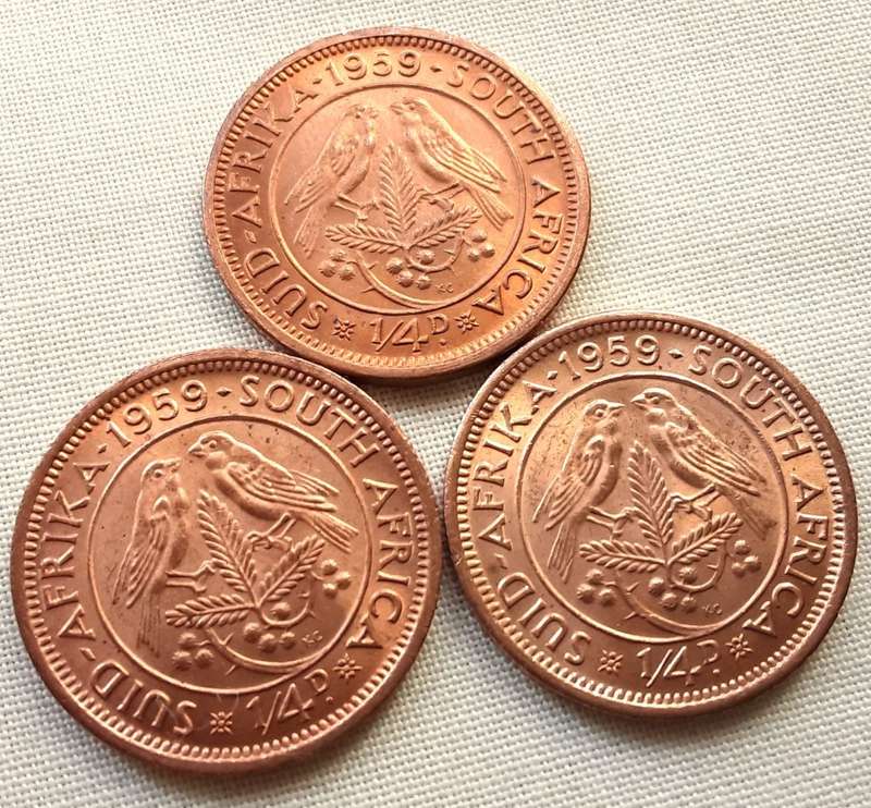 UNION 1959 Farthing (1/4d) Coins. Toned. Excellent condition. ALL for 1 Bid