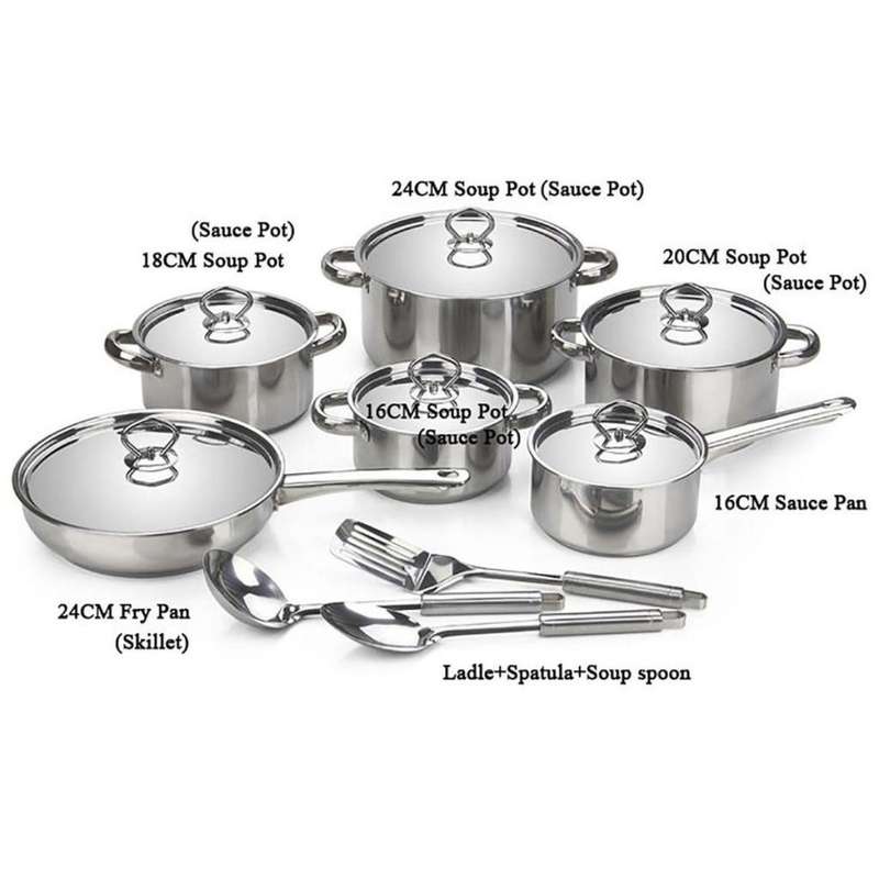 15 Piece Heavy Bottom Stainless Steel Cookware Set