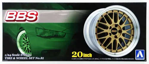 AOSHIMA 20 inch BBS car rim and tyre set 1:24