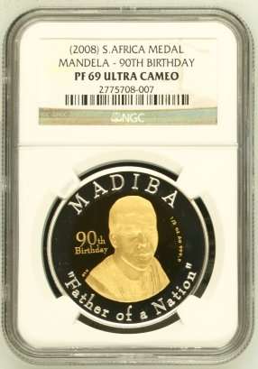 2008 Mandela 90th Birthday Half ounce BI-METAL "Father of the Nation" NGC PF69