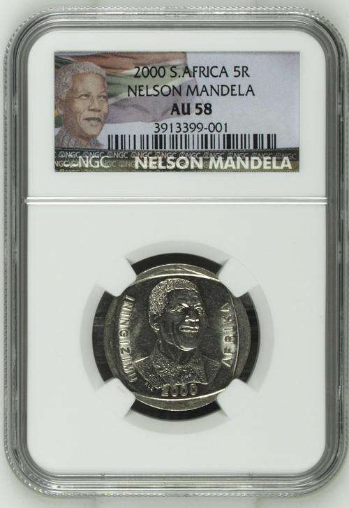 Year 2000 Mandela 5 Rand graded AU 58 by NGC (NEW LABEL)