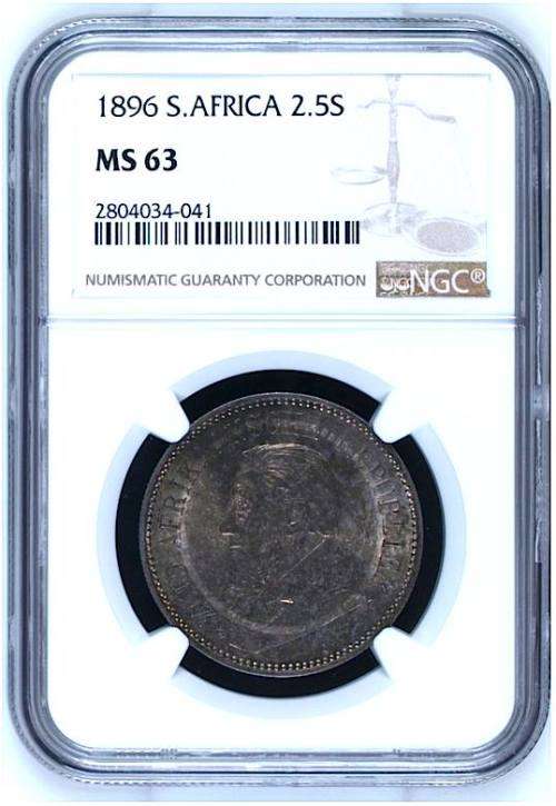 South Africa (ZAR) 1896 2.5 Shillings MS63 (NGC)