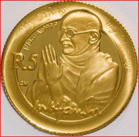 2008 PROTEA MAHATMA GANDHI 1/10TH GOLD COIN