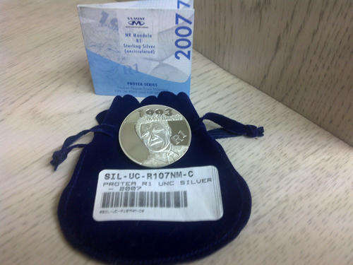 2007 NELSON MANDELA R1-00 STERLING SILVER UNCIRCULATED PROTEA SERIES