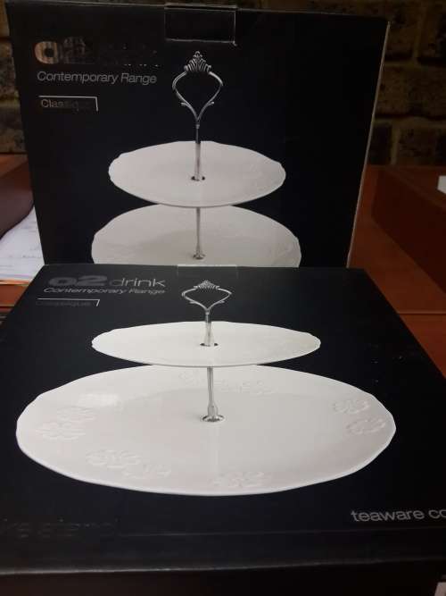 2 Tier White Embossed Cake Stand Unused in Original Box