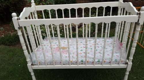 Vintage Wooden Baby Cot on Wheels