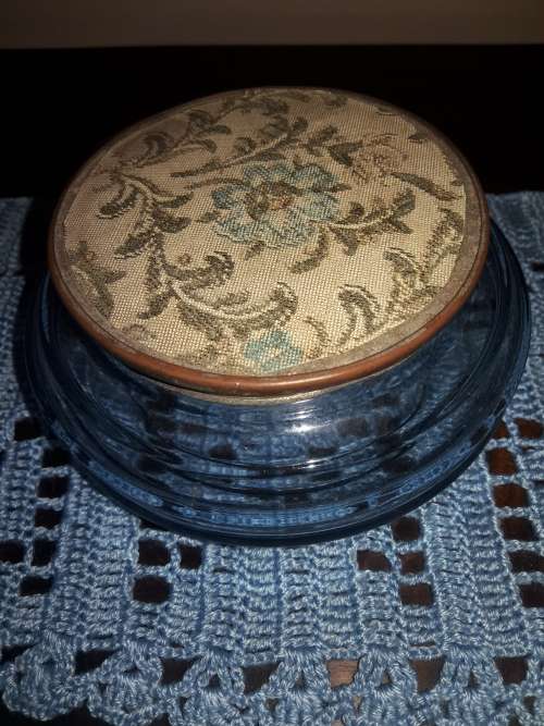 Trinket Bowl Lid only with Embroidered lid - 1939 message inside lid