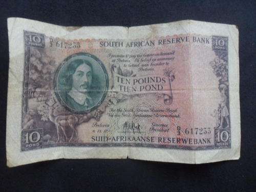 Old Ten Pound SA note, used condition as per picture