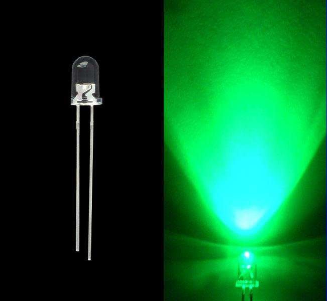 5mm NEON GREEN - 13 000 MCD Round Water Clear LED - R0.30 each