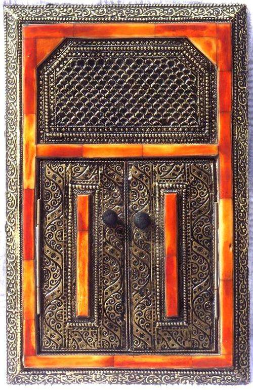 Handmade Moroccan Imported Metal and orange bone window mirror - 38 x 24 cm