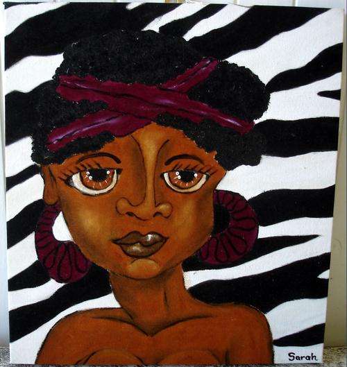 Ethnic lady with Zebra background painting - 41 x 37 cm