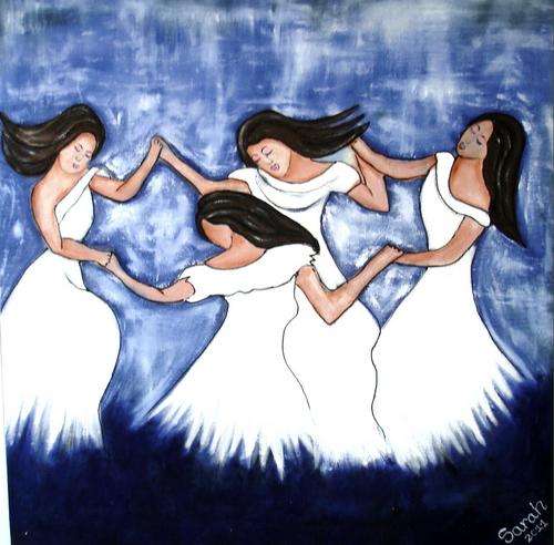 "Dansende vroue" / Dancing ladies painting - 65 x 65 cm