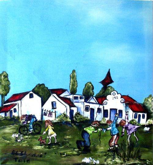 Children playing scene painting - 69 x 65 cm