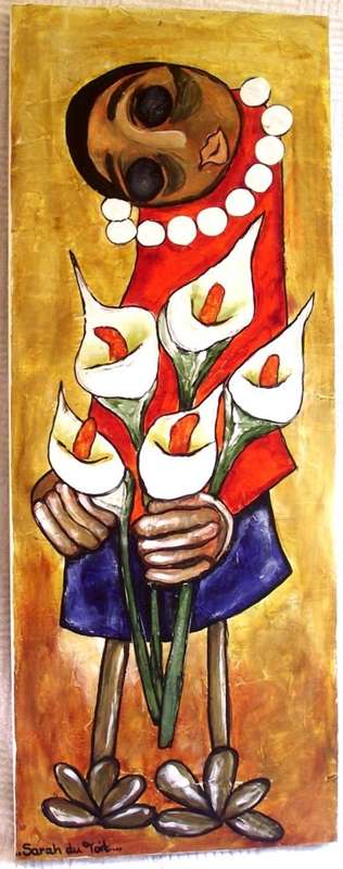 Flower merchant with lilies painting - 60 x 23 x 3cm