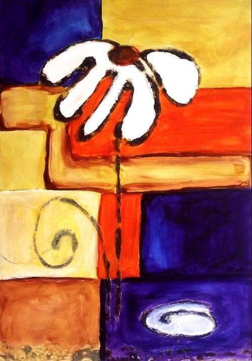 Retro down daisy painting - 35 x 24 x 3cm