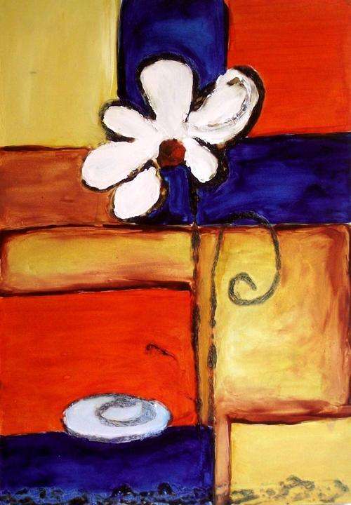 Retro up daisy painting - 35 x 24 x 3cm