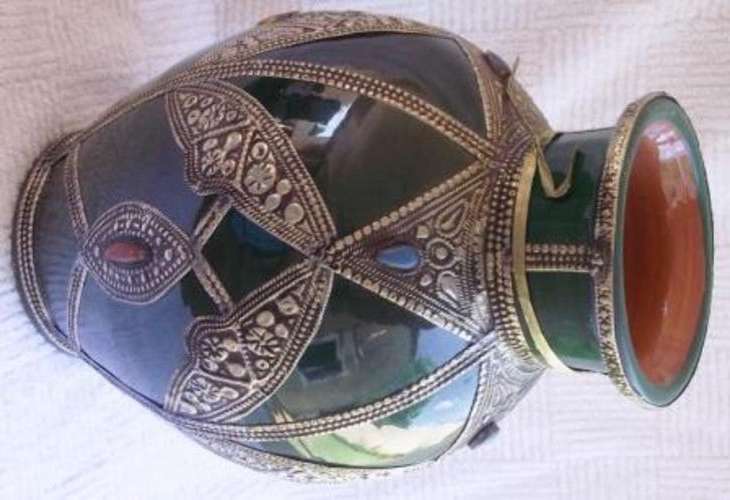 Authentic Moroccan Imported Handmade Large green decorated vase - 30 x 21 cm