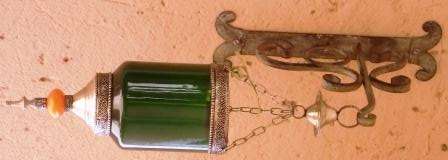 Handmade Moroccan imported Green glass and ball hanging candle holder - 45 x 12 cm