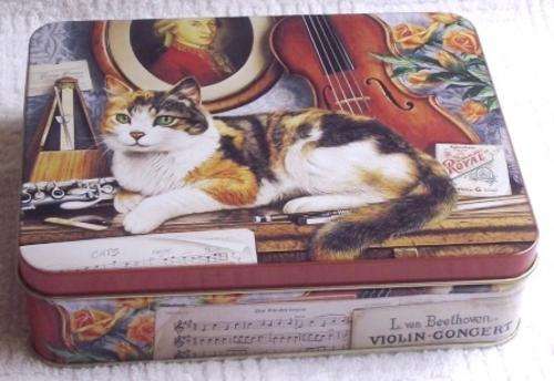 Musical cat rectangular Tin - 17 x 13 x 5cm