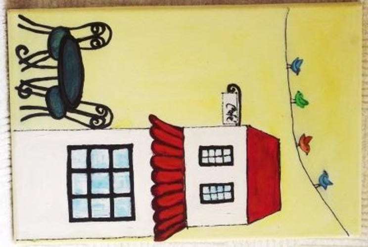 Cafe scene painting - 30 x 20 cm