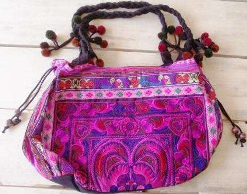 Unique Hand embroidery Purple and pink heart handbag - 40 x 27 cm