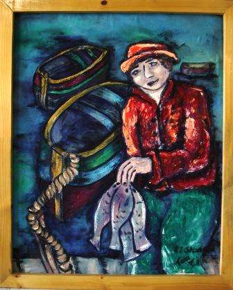 Fisherman framed painting 88 x 73 cm