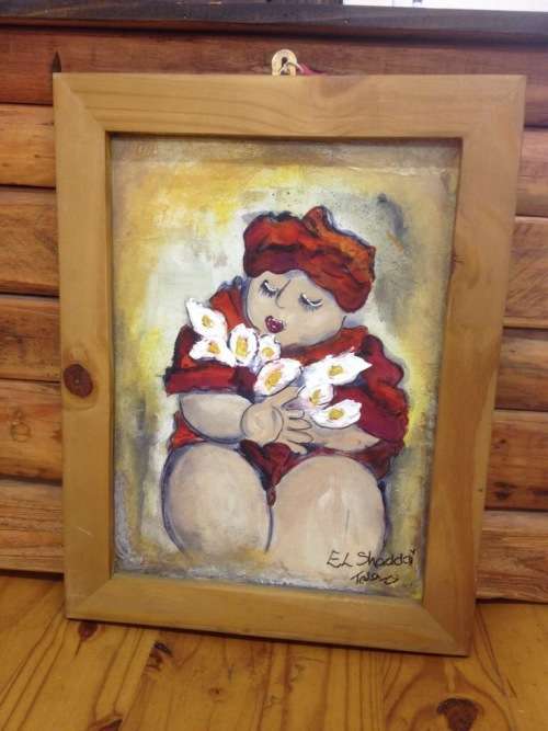 Framed Lady with Lilies Painting