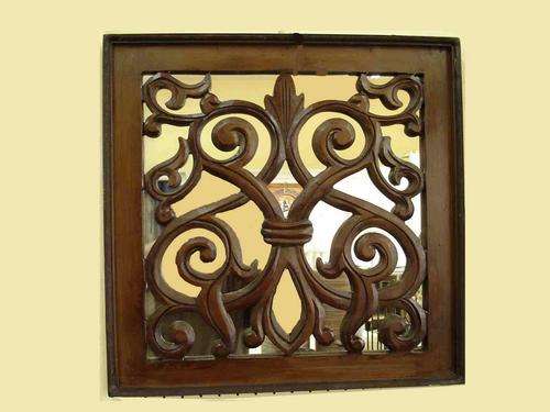 Wood carved wall panel mirror