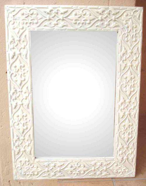 White tin and wood framed mirror