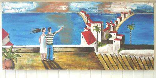 Couple on seaside painting - 90 x 40 cm