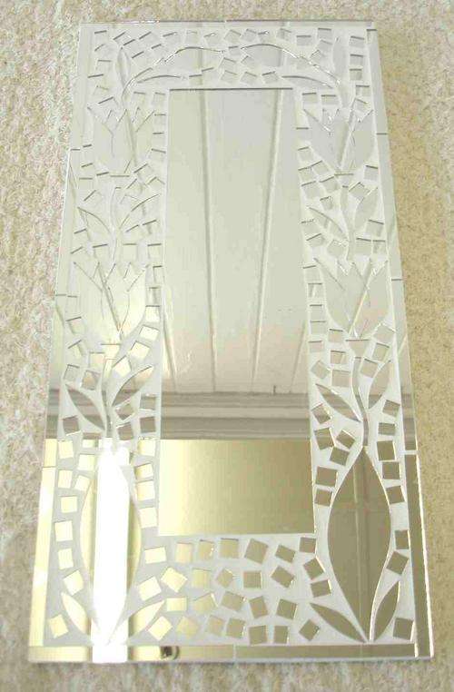 White tulip rectangular mosaic mirror