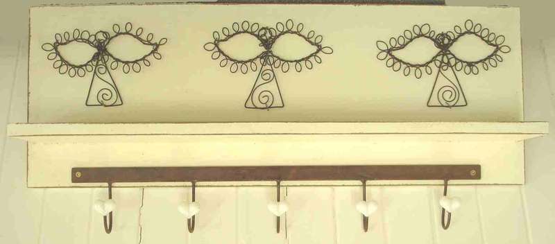 Three wire angels shelf with 5 hooks wall hanging