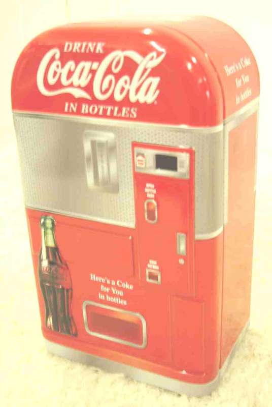 Coke vending machine bottle front tin