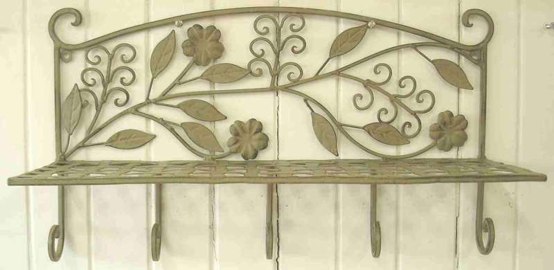 Rustic iron shelf with hooks